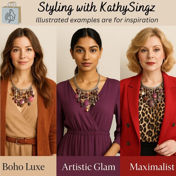 Chicos Necklace 15 to 19in Genuine Shell Multi Bead Silver Tone Statement Collar - Picture 3 of 13